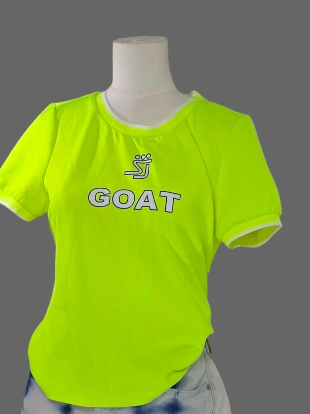 Shane Justin Runway Neon Yellow GOAT Graphic Puff Sleeve Top XL